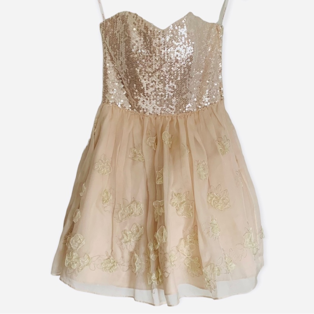 Vintage Betsey Johnson Strapless Sequin Silk Dress Size 8